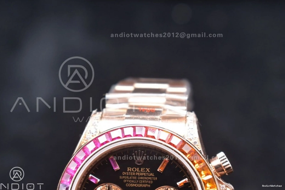 Best A RG 116595RBOW Crystal on Black 428 Edition TWF YG Rainbow Dial Bracelet Daytona Classic 0202